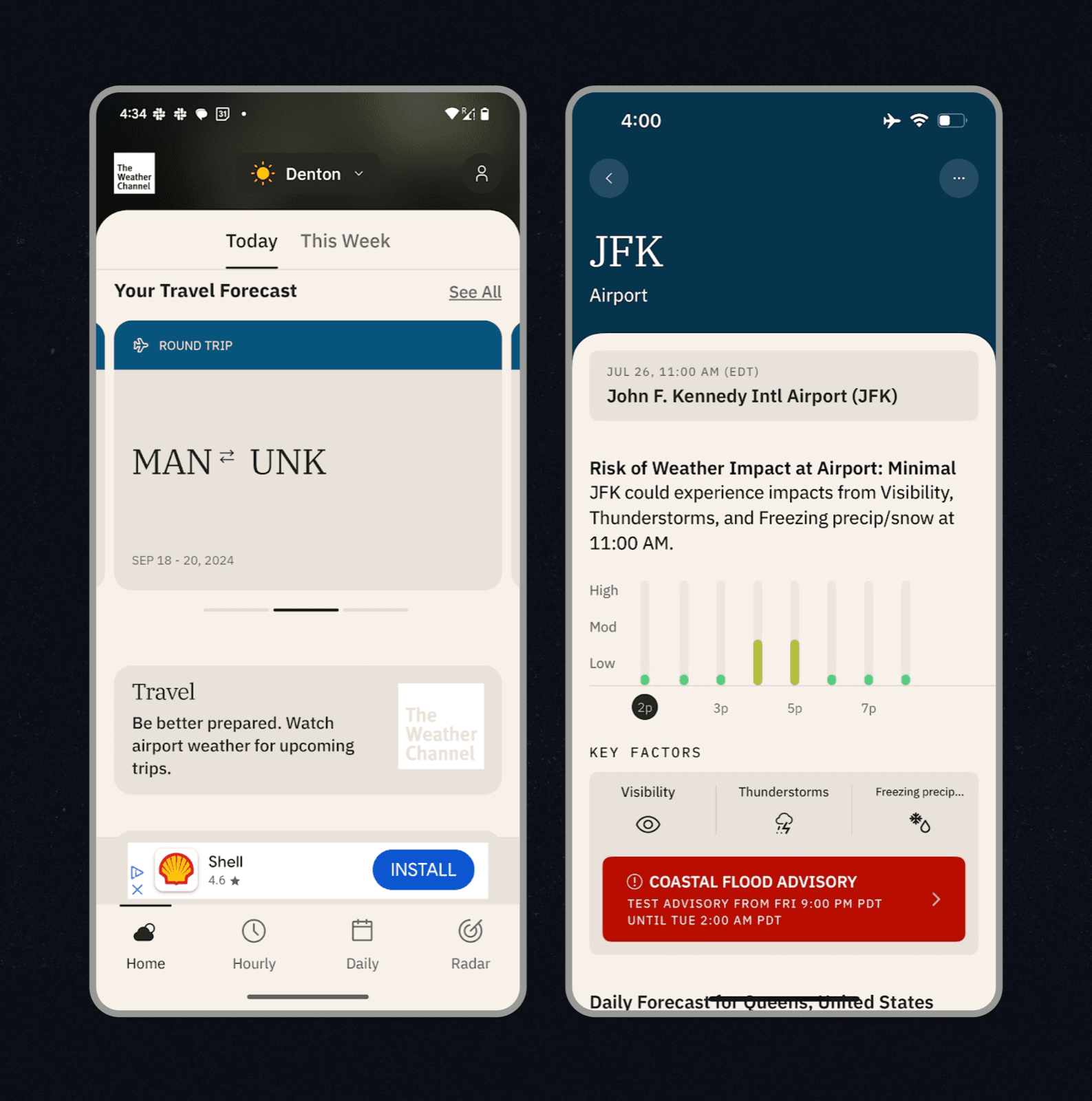 The Weather Company. Consumer weather at IBM, 100M+ users. Systems, design QA, and shipped features including Sun & Moon and Travel Forecast.