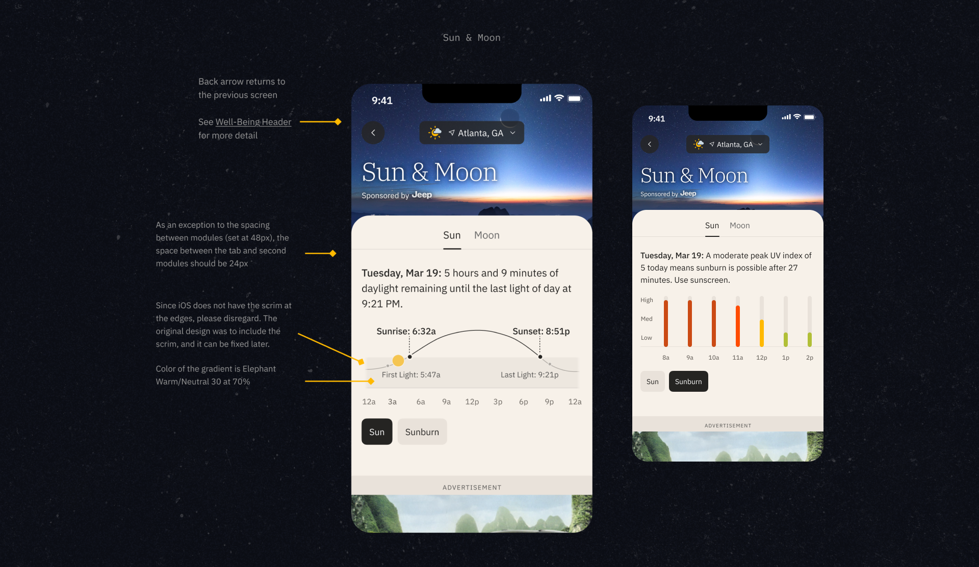 Sun & Moon. Sun, moon, tides, and stargazing as one system in The Weather Channel app. Shipped to 100M+ users.