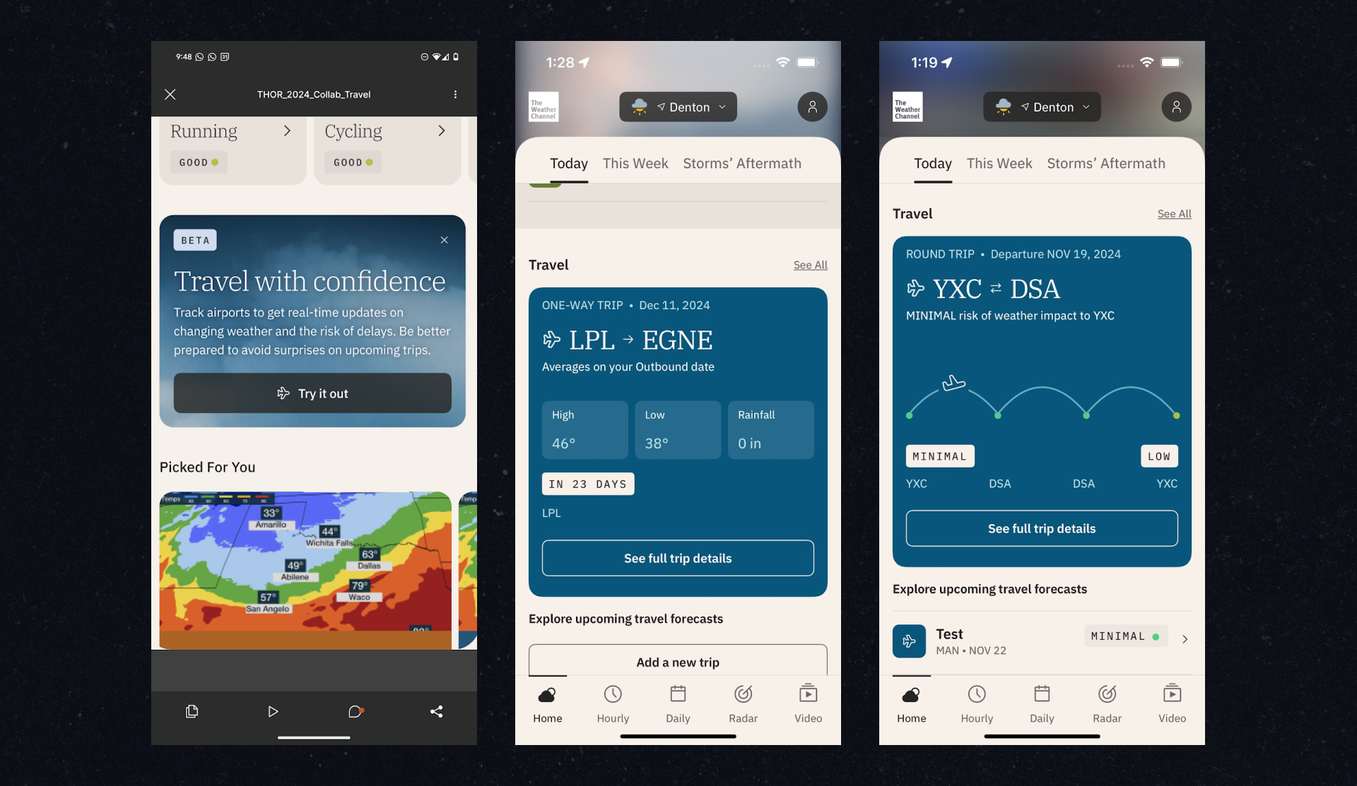 Travel Forecast. Journey-level weather for The Weather Channel app. Multi-city trips as one timeline, shipped to 100M+ users.